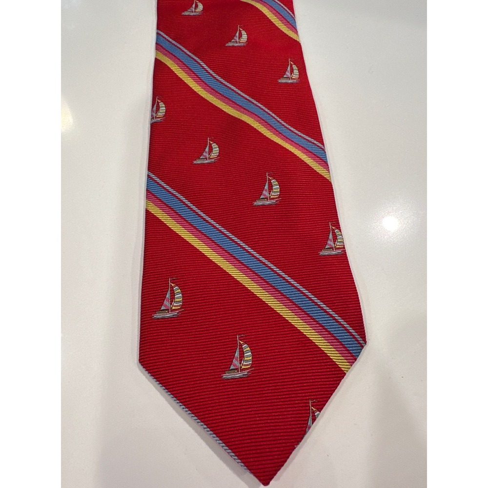 Brooks Brothers Makers Red Sailboat Repp Stripe Silk Tie Woven in England USA